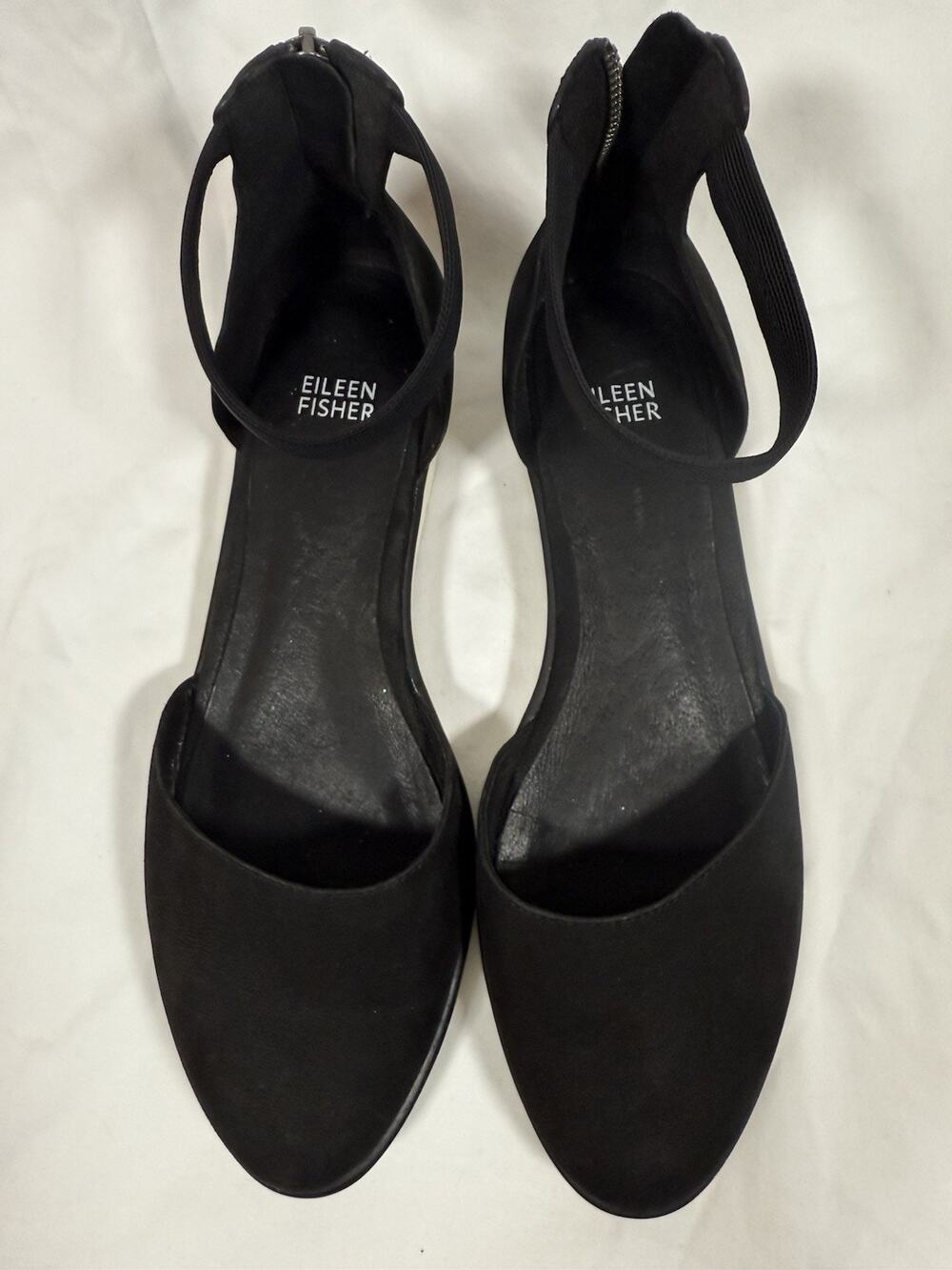 Eileen Fisher Emmet Ankle Strap Ballerina Flats Nubuck d'Orsay Sandals Black 8